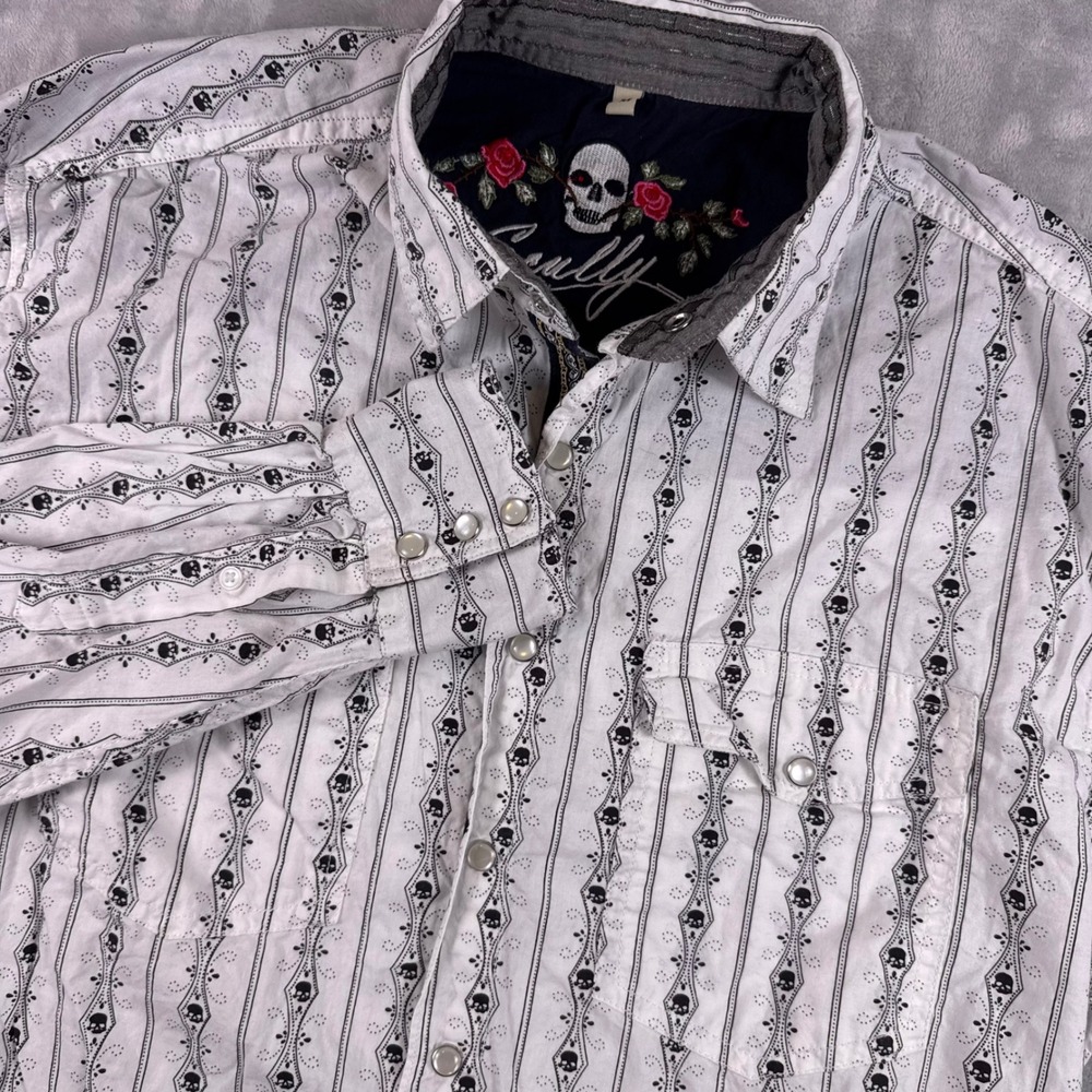 Scully‎ Skull Stripe Western Pearl Snap Shirt Mens Medium PS-093